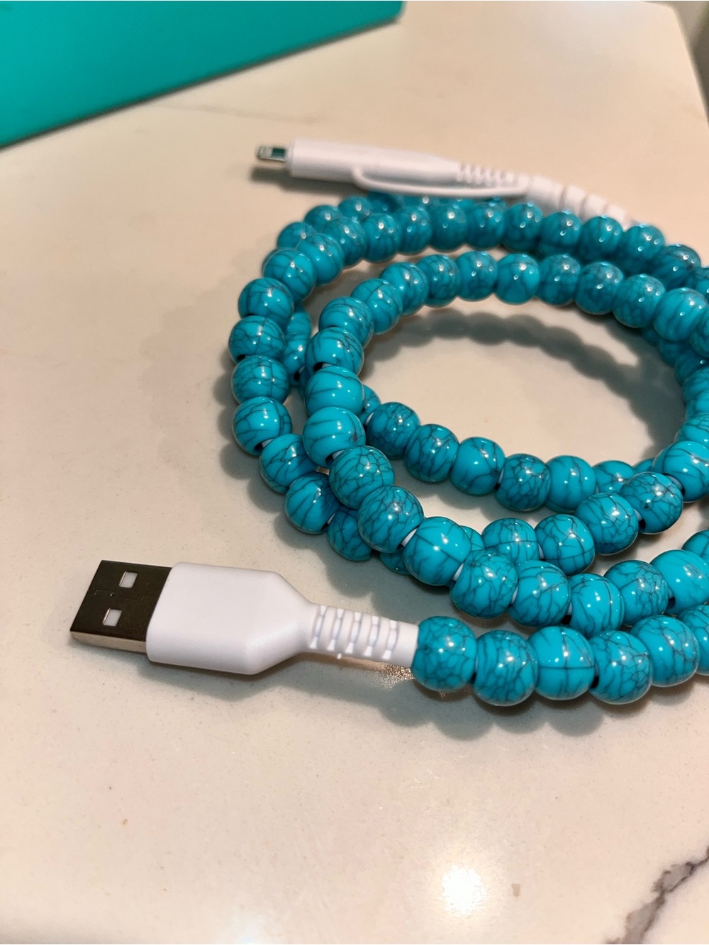 Turquoise Beaded USB Charging Cable - Stylish Phone Accessory